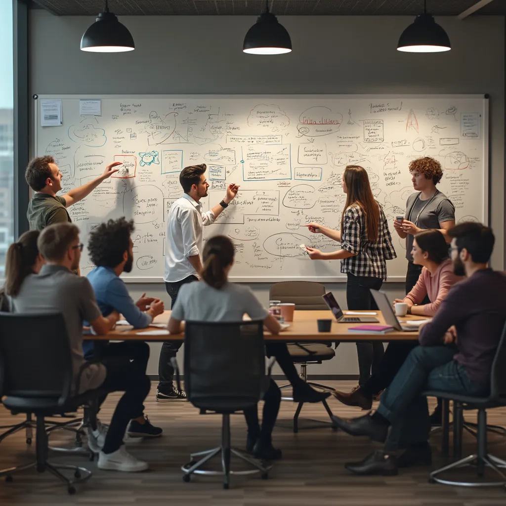 Equipo en sesión de brainstorming