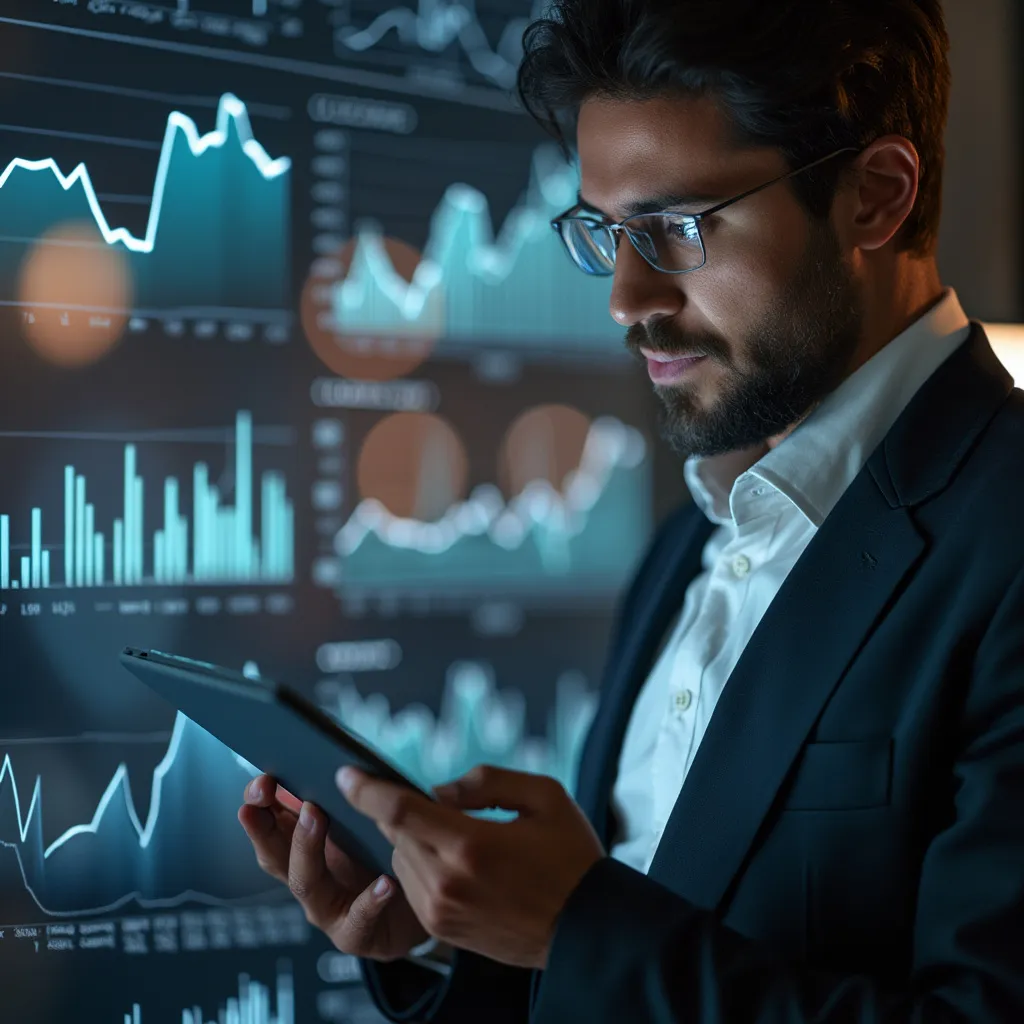 Consultor analizando datos en una tableta