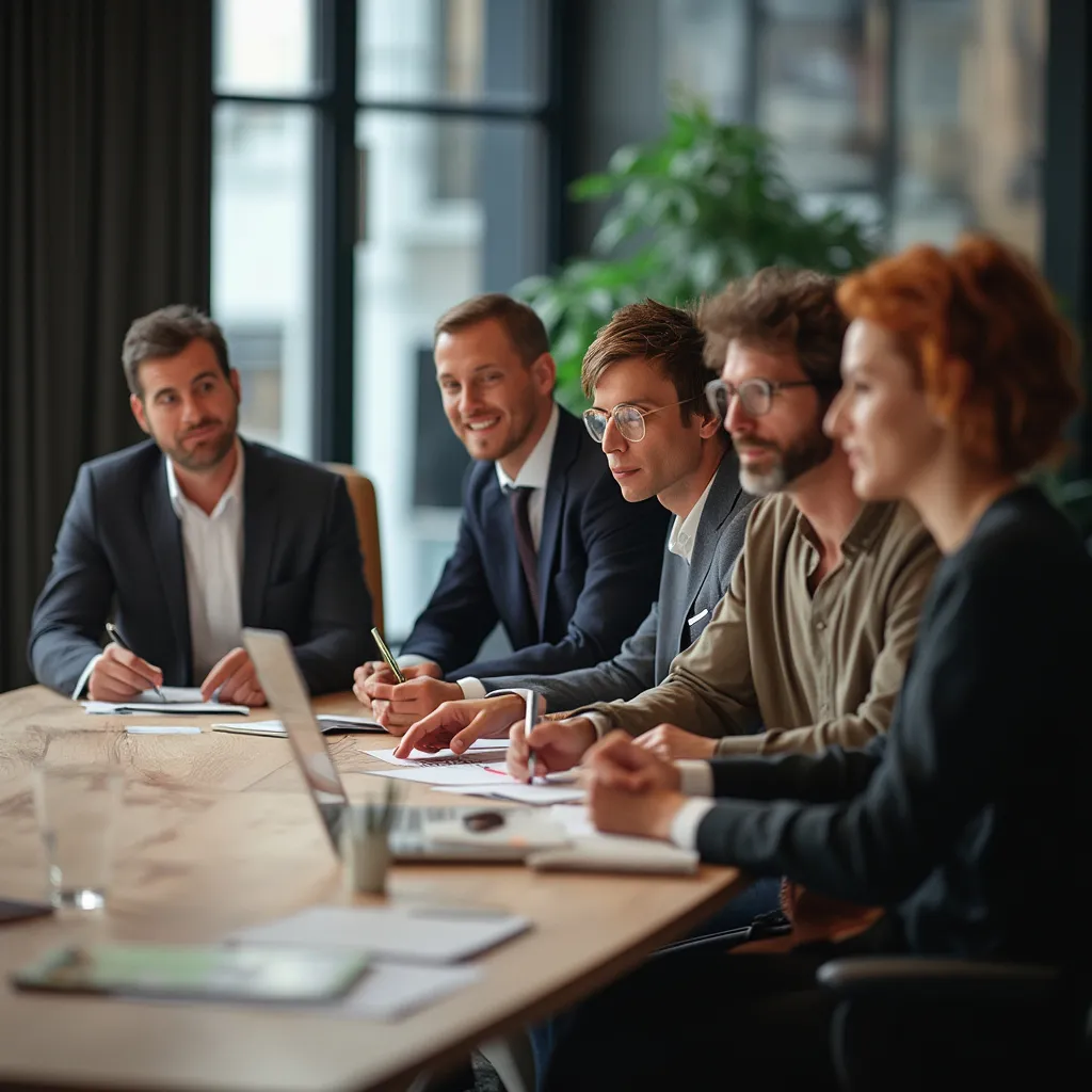 Equipo de consultoría en reunión estratégica